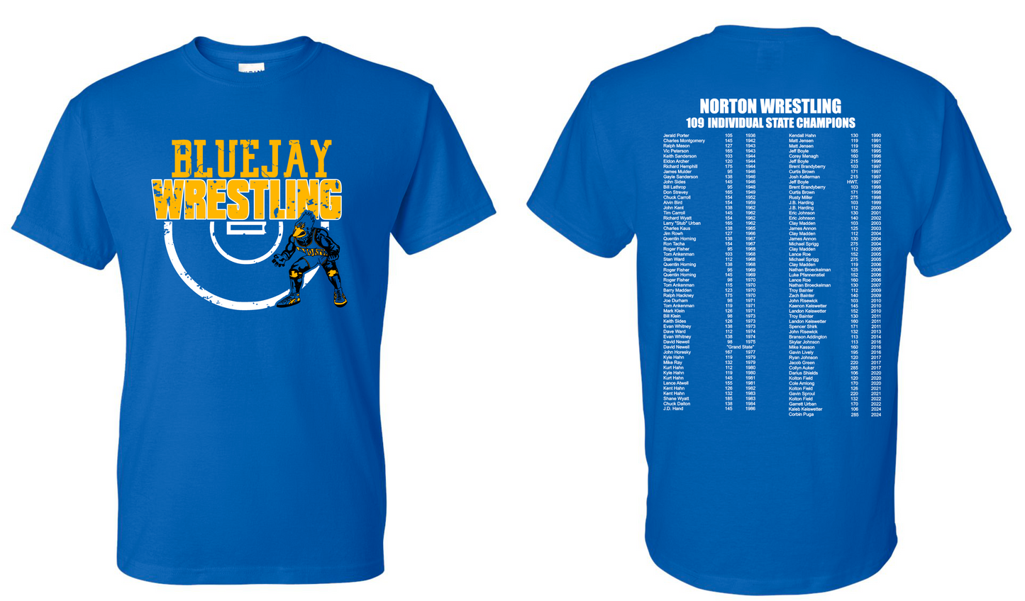 NCHS WRESTLING 109 INDIVIDUAL STATE CHAMP T-SHIRT (Gildan Brand)